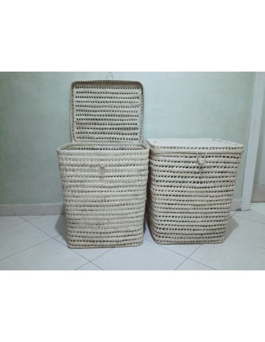 Panier à linge Carré en Palmier - Bac Corbeille - 100% ARTISANAL - Tressé à la main - 3 TAILLES au choix rembourrage situé sous