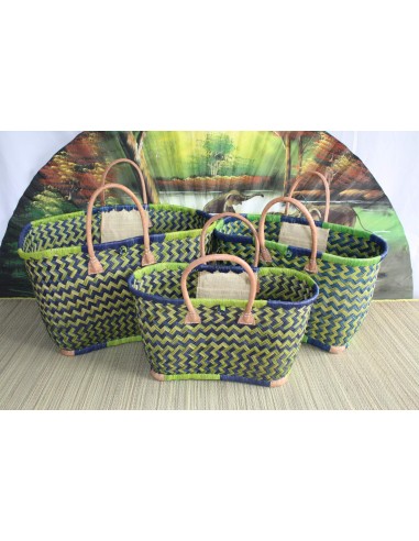 Superbe Panier sac cabas en Paille - 3 TAILLES - tressé main bleu et vert - idéal courses , marchés , plage , déco... en stock