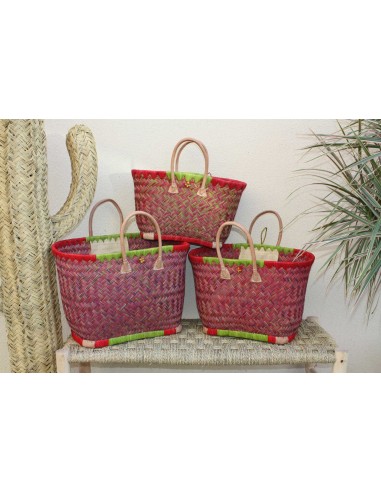 Cabas à courses tressé de Madagascar - Panier Sac Rouge & Vert - Artisanal - 3 tailles au choix - Fin de série