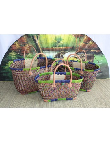 Cabas à courses - Panier tressage bonbon 3 couleurs - Sac Artisanal de Madagascar - 3 tailles au choix - en stock