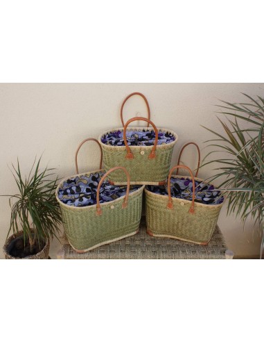 Panier cabas tissu multicolore WAX africain - Sac Anses Longues - 3 TAILLES - marchés, courses, plage... raphia osier Pour